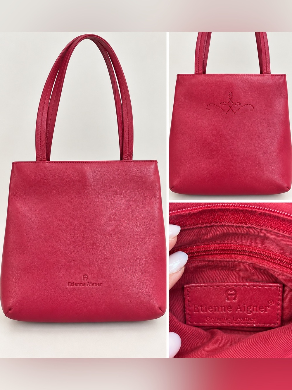 Etienne Aigner Cherry Red Leather Shoulder Tote